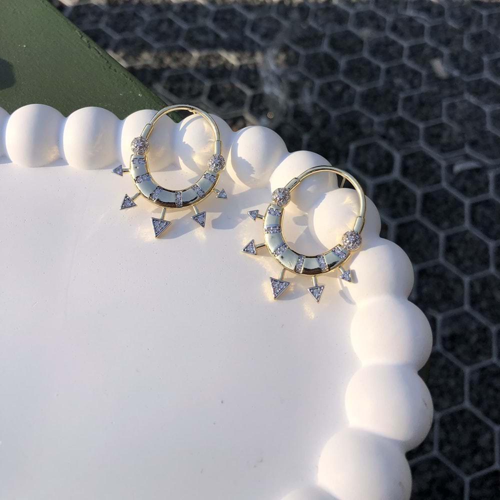 VIP Zirkon Taş Ok Detaylı Halka Küpe