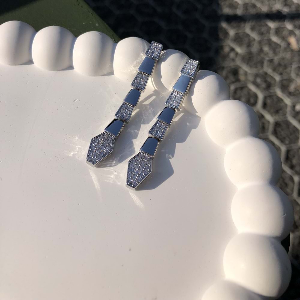 VIP Zirkon Taşlı Snake Küpe GÜMÜŞ