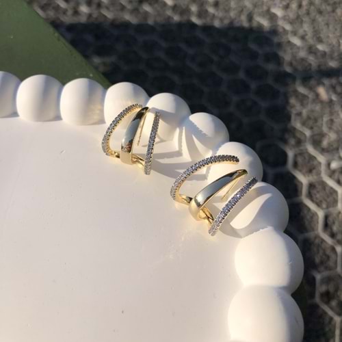 VIP Zirkon Taş Özel Tasarım Küpe GOLD