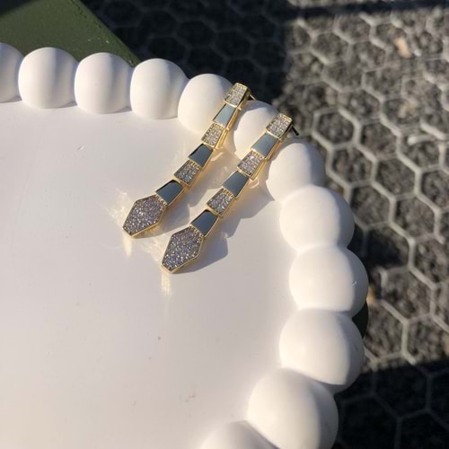 VIP Zirkon Taşlı Snake Küpe GOLD