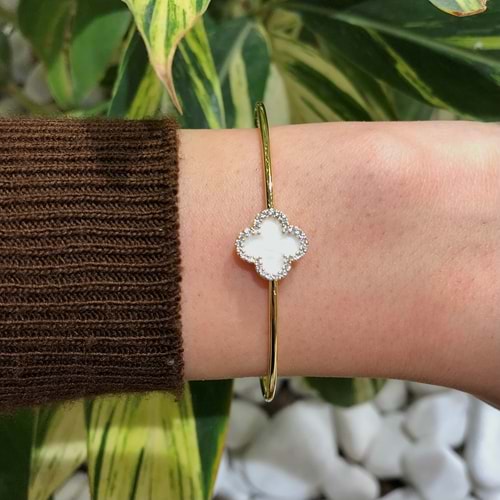 Beyaz Yoncalı Ayarlanabilir Bilezik