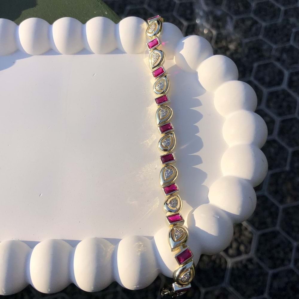 VIP Damla Desenli Renkli Taşlı Bileklik PEMBE