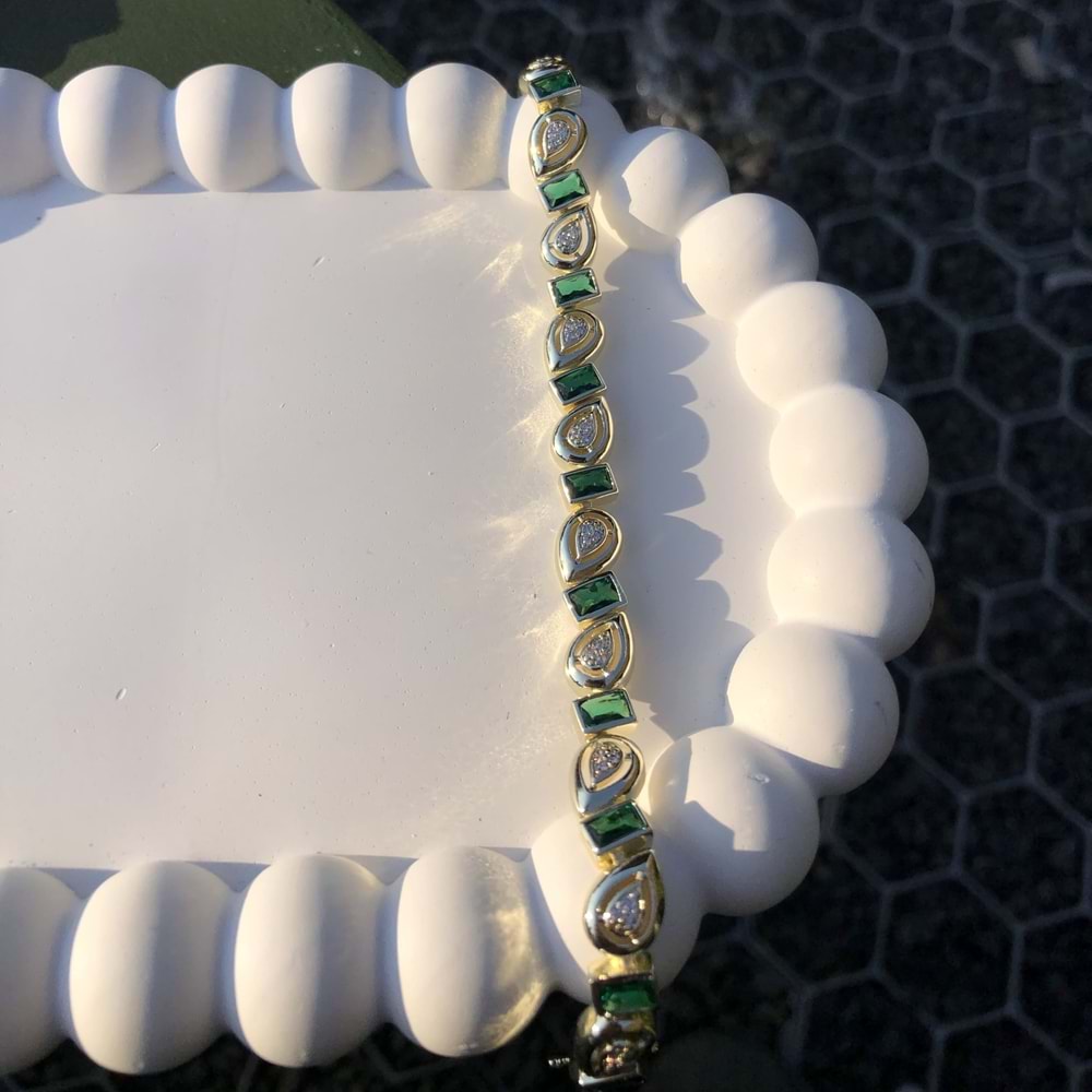 VIP Damla Desenli Renkli Taşlı Bileklik YEŞİL